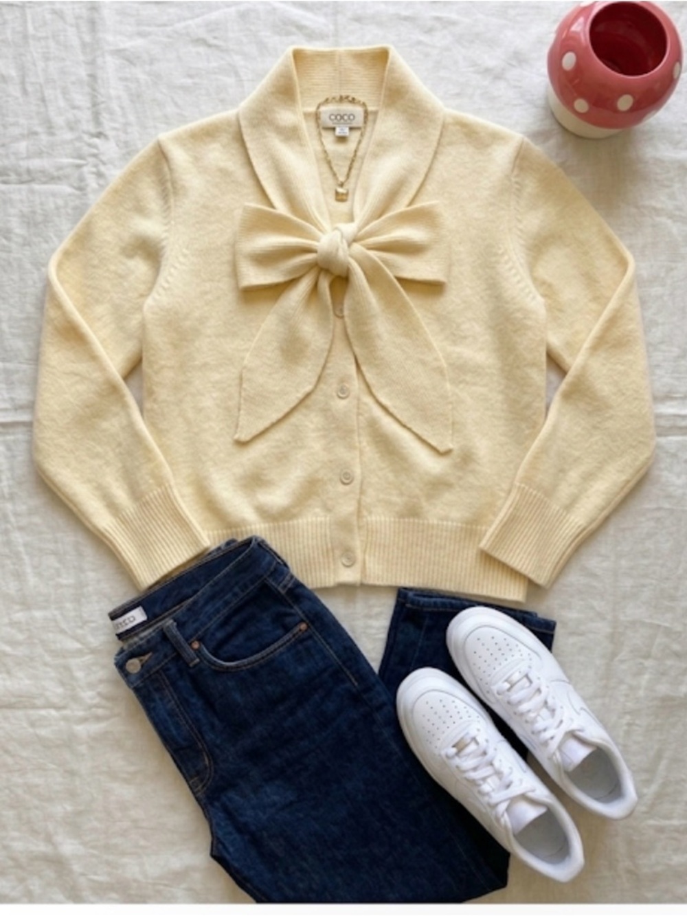 Cider Cream Tie-Neck Cardigan Sweater